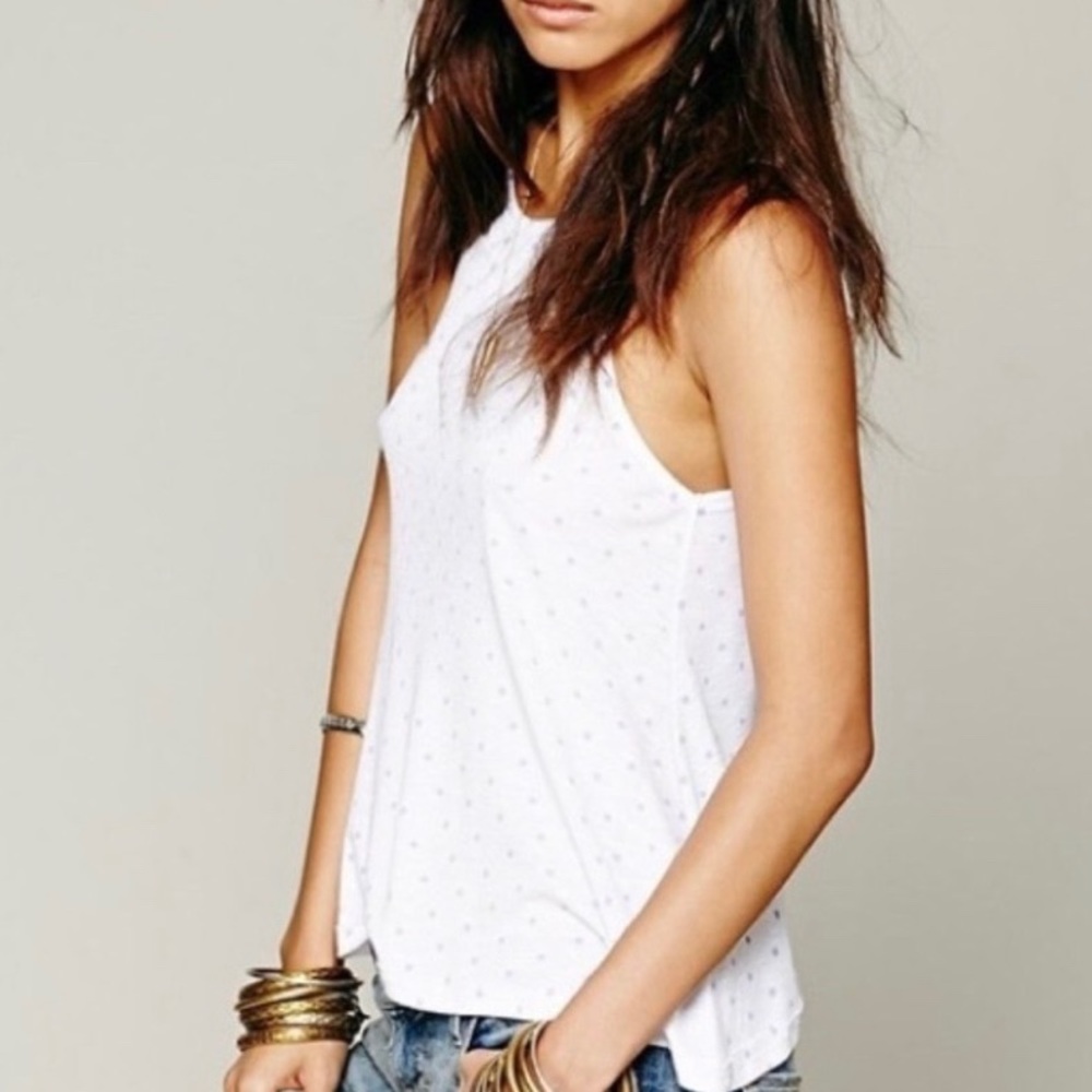 FP | La Nite Lavender Polka Dot Flowy Ribbed Soft Jersey Tank Top - Picture 9 of 10